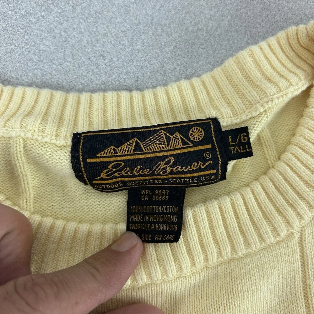 VTG 90s Eddie Bauer Striped Sweater Yellow Color Block Men's Size Large Tall - Picture 3 of 8